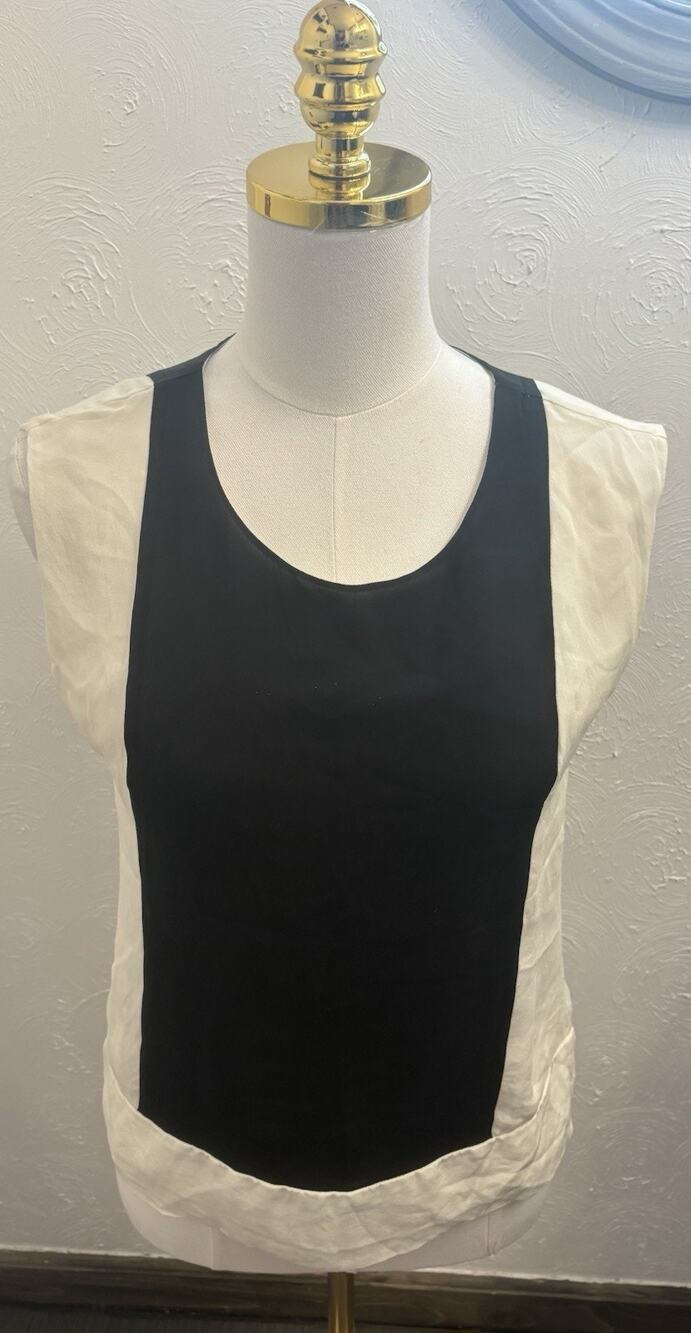 J Crew Black/Cream Colorblock Silk Tank Top Size 2 Career